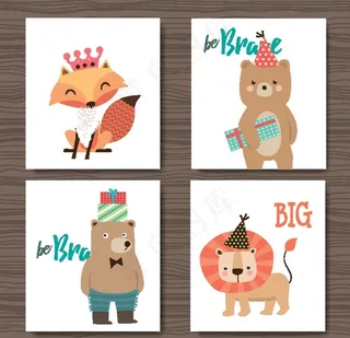 呆萌小清新动物插画图片