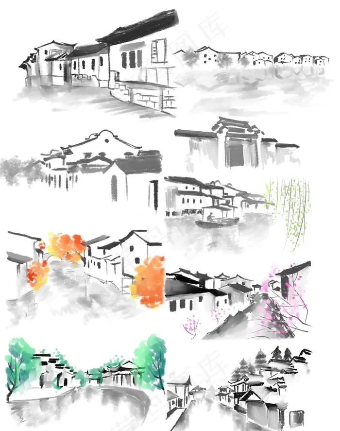 水墨江南素材图片(3072X4017(DPI:300))psd模版下载