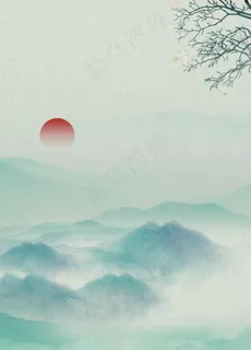 复古水墨山水工笔画背景图片