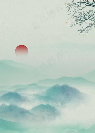 复古水墨山水工笔画背景图片