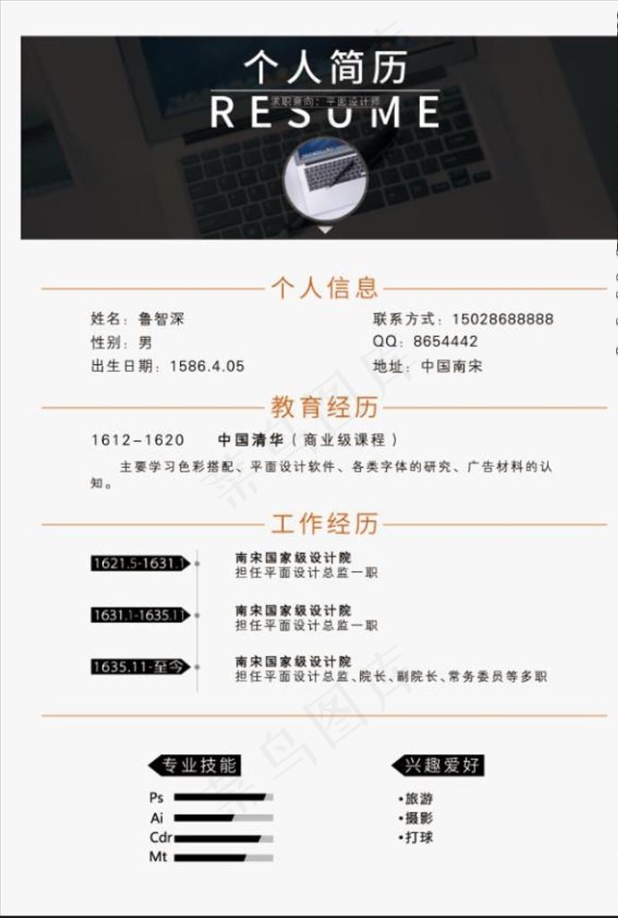 个人简历 模板 简历图片psd模版下载