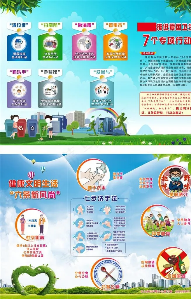 爱国卫生专项行动三折页图片(297X210)cdr矢量模版下载