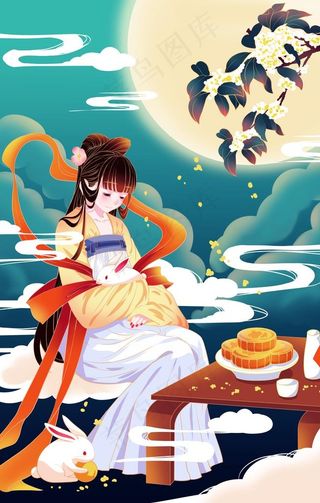 中秋嫦娥传统国风插画素材图片