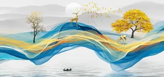 新中式水墨意境风景山水装饰画图片