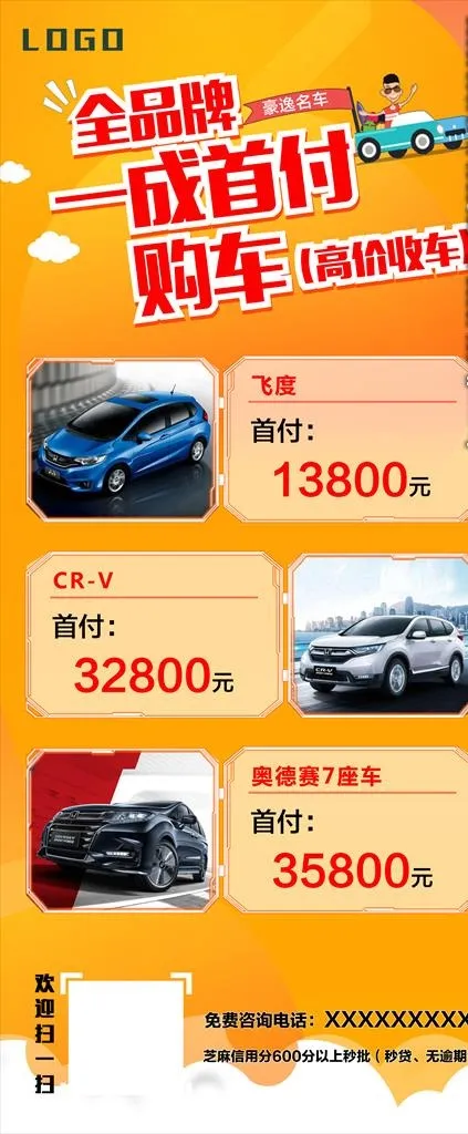 一成首付购车展架图片(3149X7087(DPI:100))psd模版下载