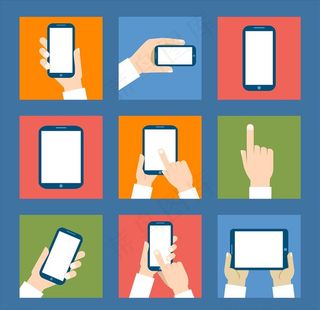 矢量卡通扁平化手拿手机图片