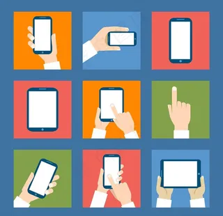 矢量卡通扁平化手拿手机图片