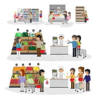 超市购物结算人物插画矢量素材图片