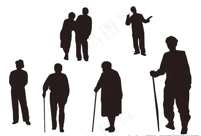 老人剪影图片psd模版下载