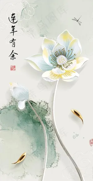 中式淡雅浮雕荷花玄关背景图片 中式淡雅浮雕荷花玄关背景图片