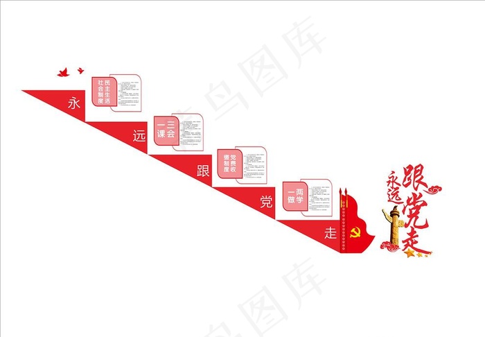 简洁大气永远跟党走微立体文化墙图片cdr矢量模版下载