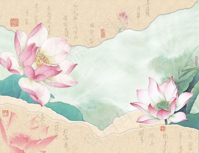 荷花 背景墙图片(8504X6803(DPI:72))psd模版下载