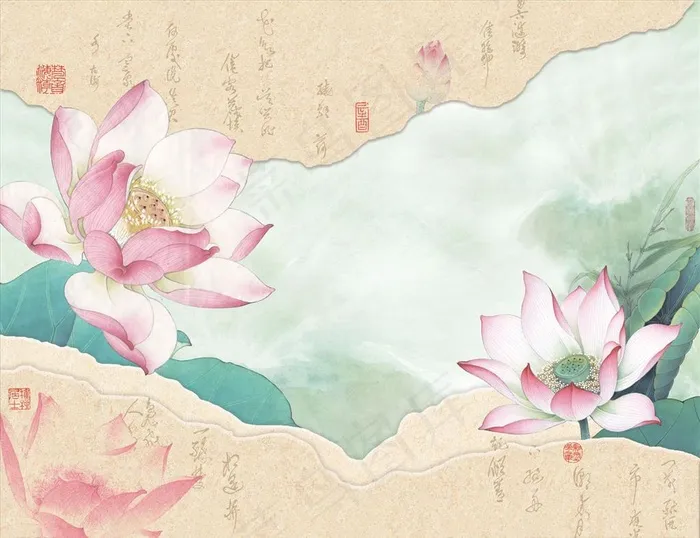 荷花 背景墙图片(8504X6803(DPI:72))psd模版下载