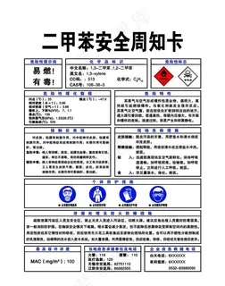 二甲苯安全周知卡图片