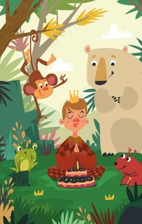 孩子和动物插画图片