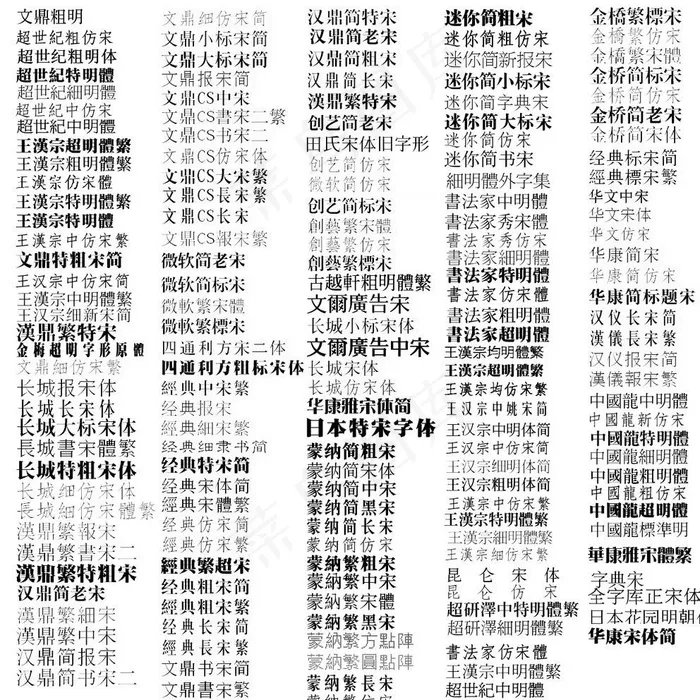 宋体（部分字体不显示）