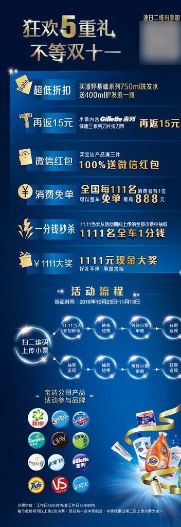 宝洁5重礼双十一产品活动展架图片(210X297)cdr矢量模版下载