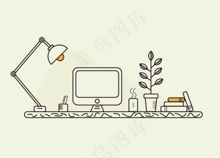 线条简笔书桌插画图片ai矢量模版下载