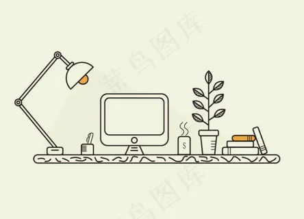 线条简笔书桌插画图片