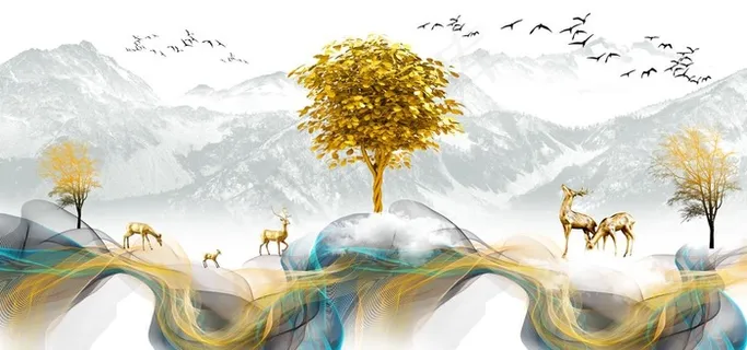 新中式风景雪山山峰山脉装饰画图片