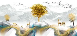 新中式风景雪山山峰山脉装饰画图片