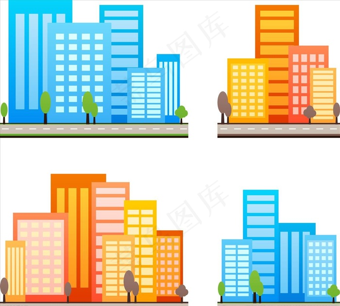城市高楼矢量素材图片ai矢量模版下载