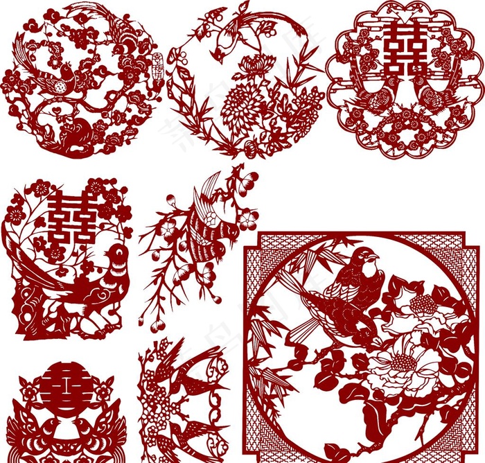 喜鹊剪纸中式窗花图片