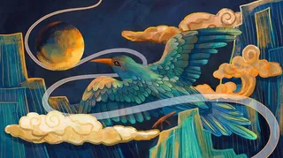 重彩仙鹤插画图片