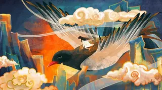 重彩仙鹤插画图片