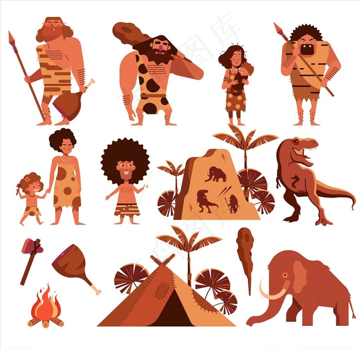 卡通原始部落人物素材图片