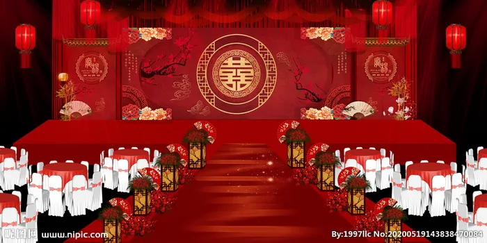 中式婚礼 红色婚礼图片(7087X3543(DPI:300))psd模版下载