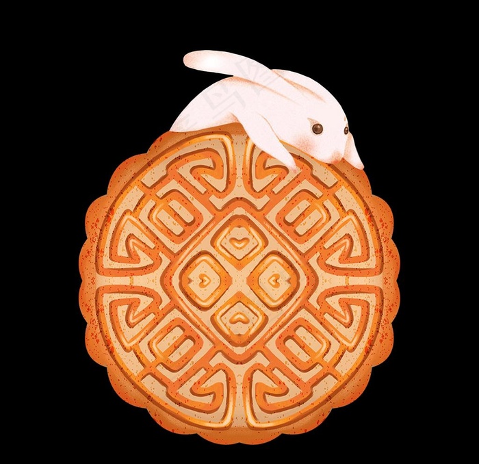 中秋节趴在月饼上的兔子图片