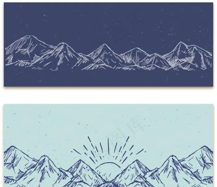 两款手绘素描山脉横幅插图图片