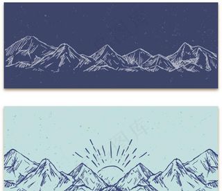 两款手绘素描山脉横幅插图图片