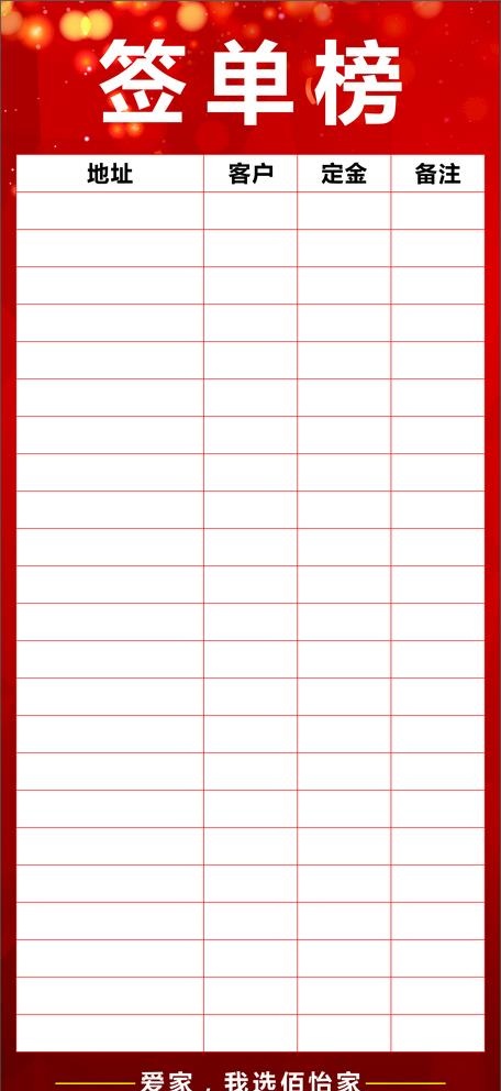 佰怡家签单榜图片