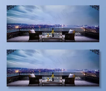 一线江景房露台合成图图片