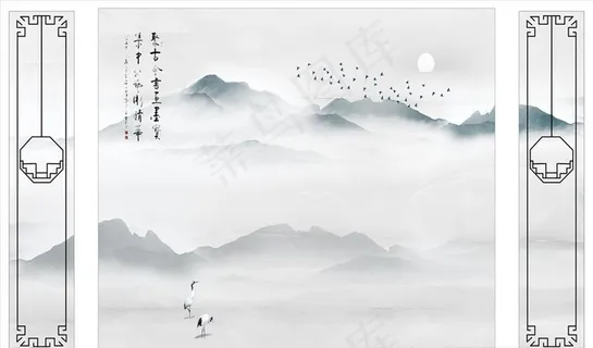 水墨山水 鹤 造型 背景墙图片 水墨山水 鹤 造型 背景墙图片