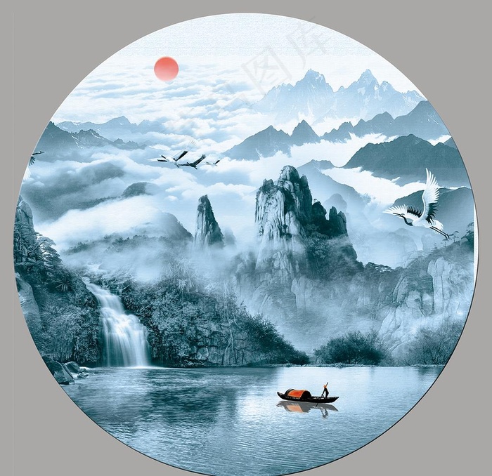 水墨山水图片(7087X7087(DPI:300))psd模版下载
