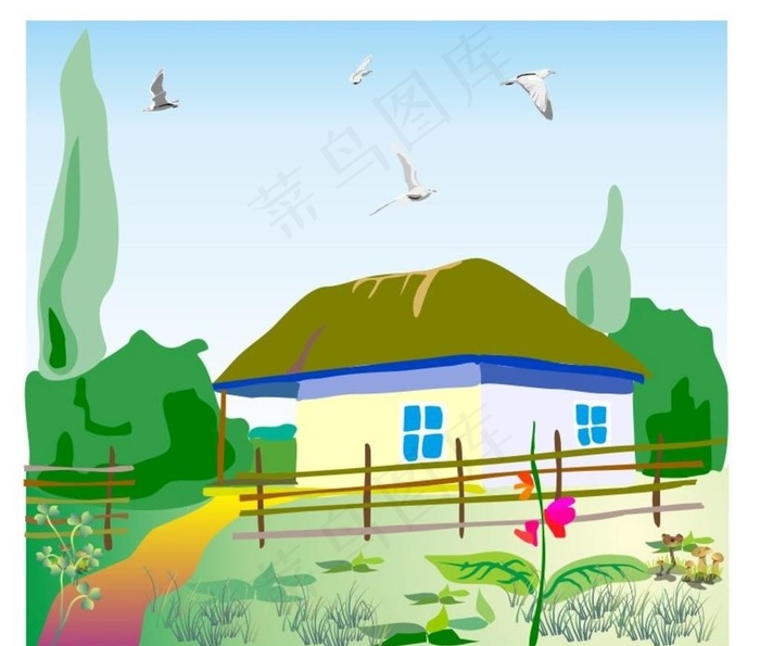 田园村庄矢量图图片