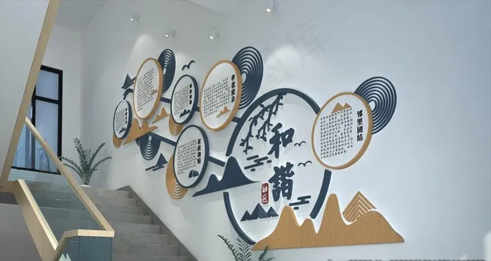中式楼梯文化墙图片cdr矢量模版下载