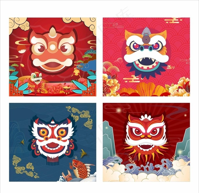 国风喜庆醒狮舞狮背景墙图片(210X297)cdr矢量模版下载