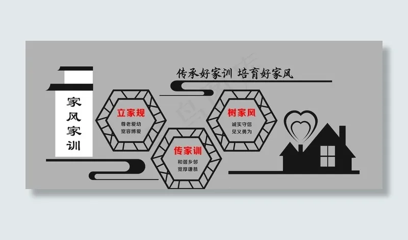 家风家训文化墙图片cdr矢量模版下载