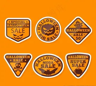 橙色万圣节促销标签图片