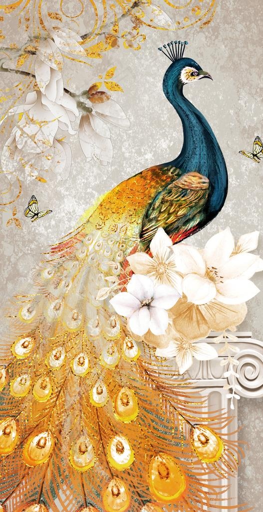 孔雀电视背景墙装饰画图片
