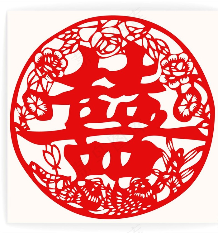 结婚剪纸图片ai矢量模版下载