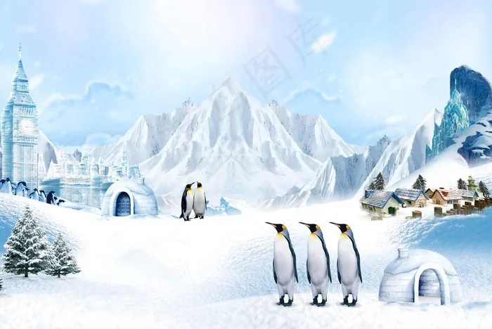 南极企鹅 雪地城堡 地产活动图片(4724X3307(DPI:300))psd模版下载