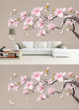 新中式浮雕花鸟珠宝背景墙图片