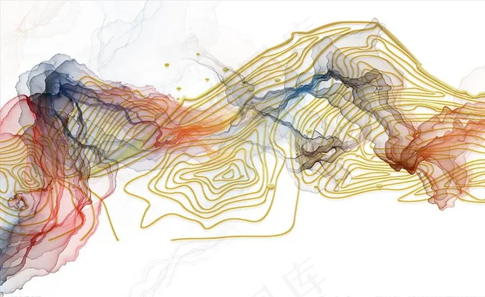水彩画 飘带 背景墙图片(9071X5669(DPI:72))psd模版下载