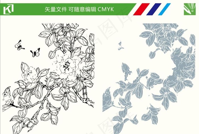 花朵线条图图片cdr矢量模版下载