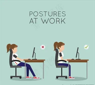 女性电脑前姿势对错对比图片